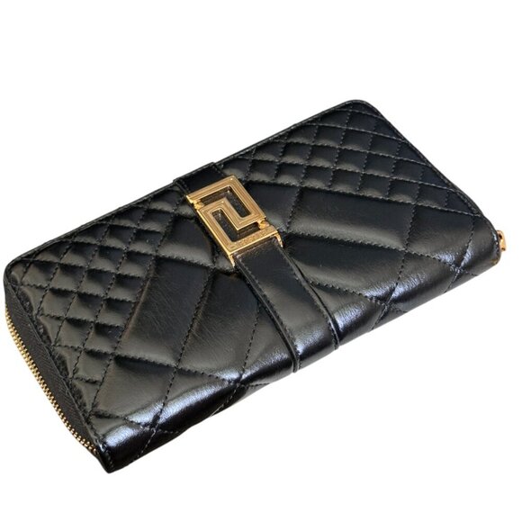 VERSACE QUILTED BLACK LEATHER ZIP AROUND LONG WALLET, 1007135 - Picture 3 of 15